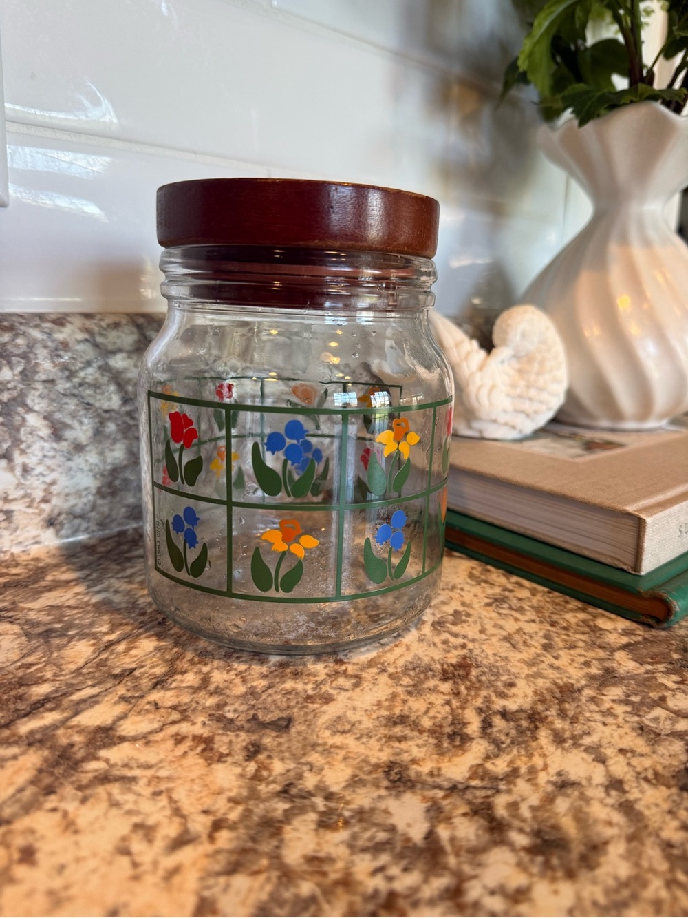 Vintage 1983 Anchor Hocking Nina Lidded Floral Jar